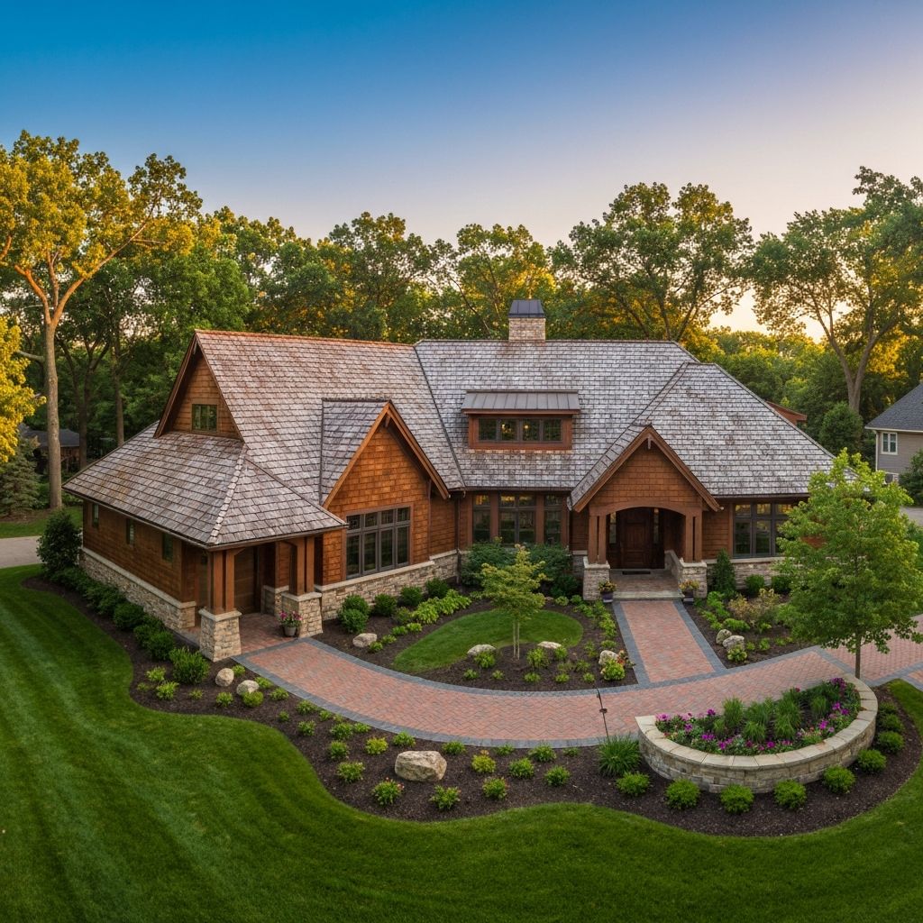 Luxury home with a cedar shake roof in Crystal Lake, Illinois