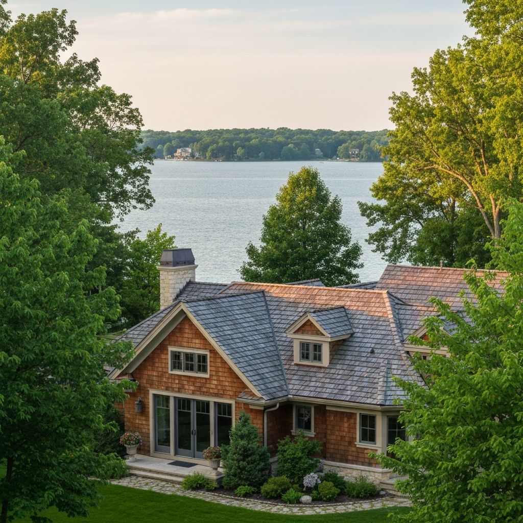 Cedar shake roof on a lakefront home in Lake Geneva, WI
